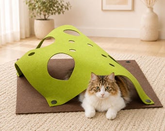 Interactive Cat Play Mat，Enrichment Puzzle Toy for Kittens，Hide and Seek Treat Mat