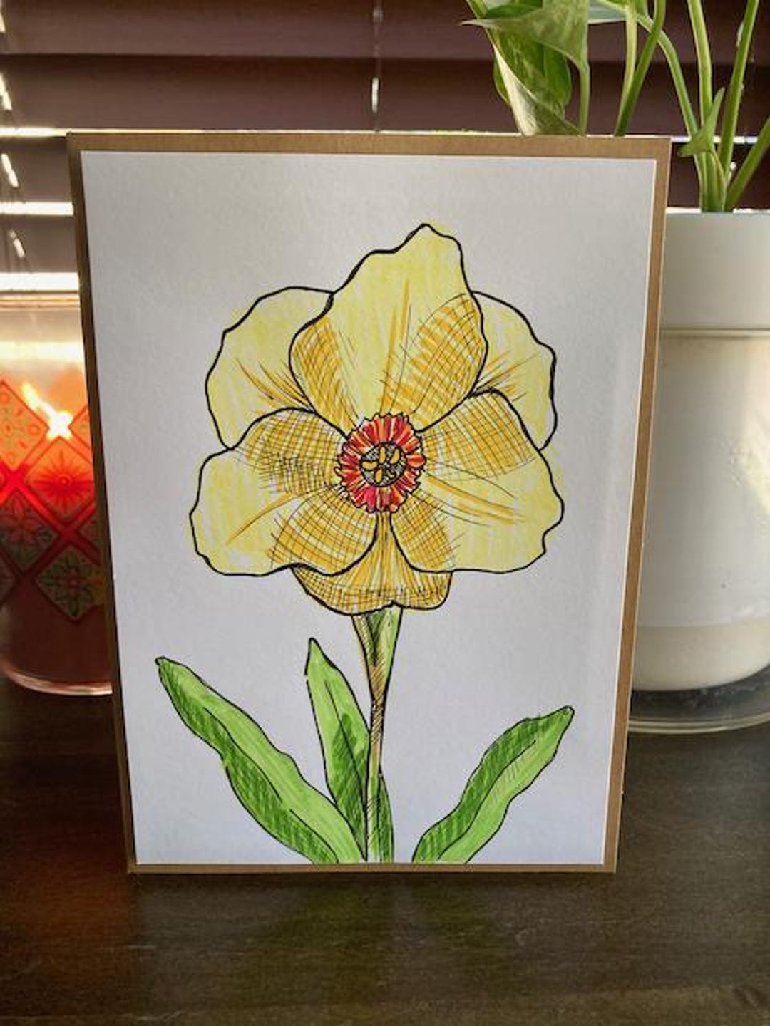 Hand Drawn Floral Blank Greeting Card - Etsy