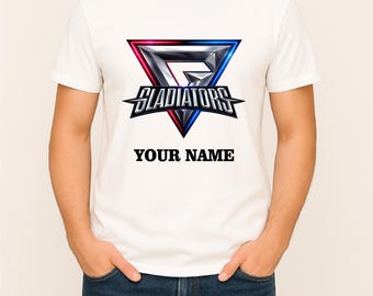 Personalised Gladiators Shirt, 80's Games Show Battle Tee, TV Show Custom Name Unisex Kids Adults Fan Tee Gift, Birthday Sports Top Present