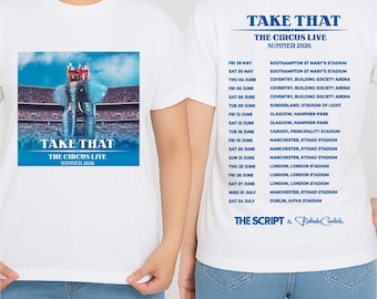 Take That The Circus Live Tour 2026 T Shirt, UK Stadium Tour Dates Front Back Double Sided Print Shirt, Summer Concert Tee Top