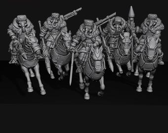 Ice Warriors Cavalry - 5 Unique Poses - 3D Printable STL Files - Gasmask Winter Guard Proxy - OPR Human Defense Force - Trench Outriders