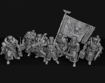 Ice Warriors Command Squad - 3D Printable STL Files - Gasmask Officer & Specialists Proxy - OPR Human Defense Force - Winter Guard Leader