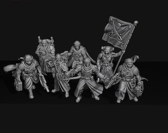 Desert Warriors Command Squad - 3D Printable STL Files - Heroic Officer & Specialists Proxy - OPR Human Defense Force - Desert Raiders