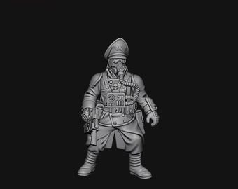 Steel Battalion Command Officer - Trench Infantry Leader - 28 mm Grimdark & OPR Hero - Pre-supported STL