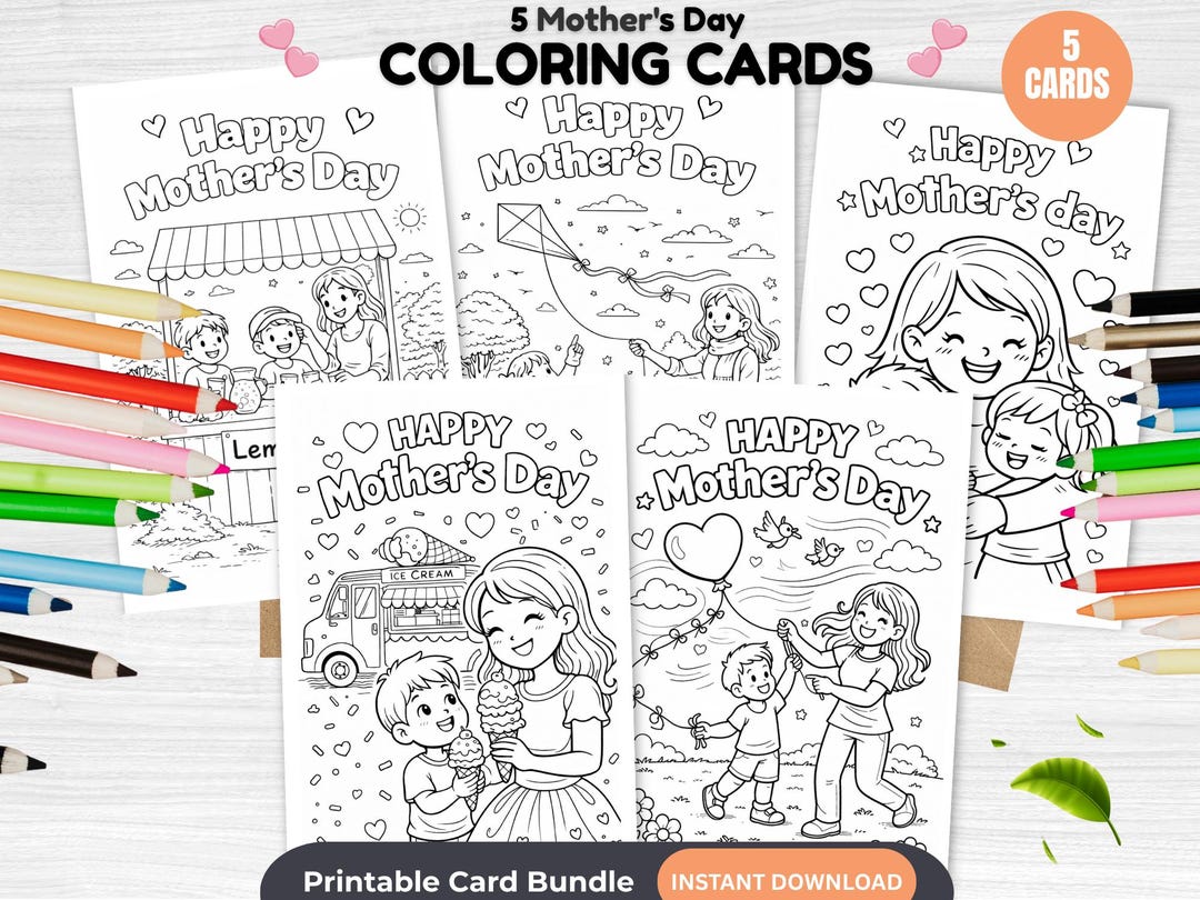 Mother’s Day Coloring Cards for Kids – Printable DIY Craft Card to ...