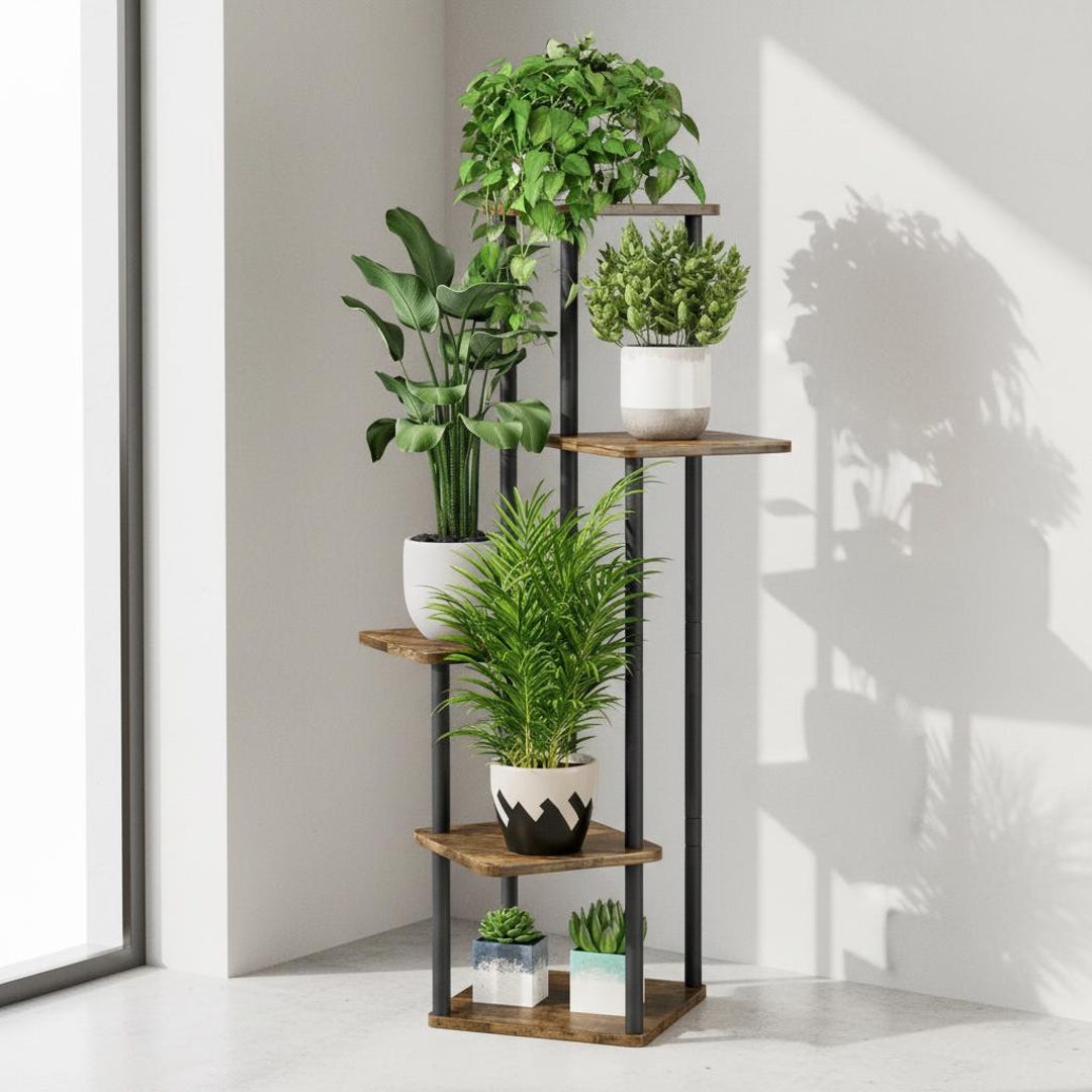 5 Tier Indoor Plant Stand Corner Metal Plant Shelf Tall Flower Pot ...