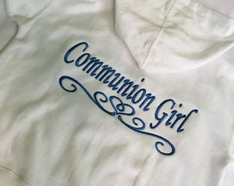 Chándal de comunión bordado a medida, sudadera con capucha y cremallera para niña de las flores, pantalones deportivos