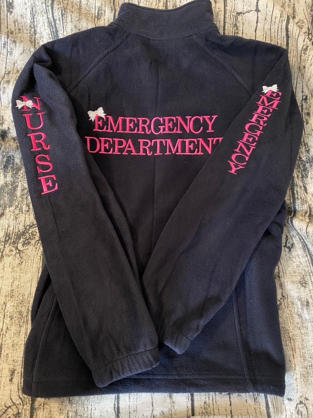 Emergency Dept. Fleece Jacket, Embroidered Medical Full Zip Jacket, Arm Department, Nurse Coat