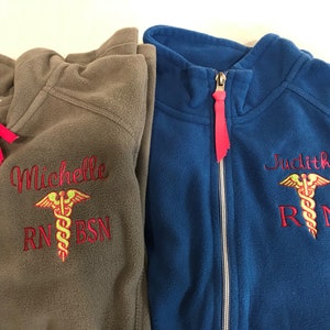 Embroidered Fleece Nurse Vest: Full Zip RN, LPN, Custom Pocket Vest