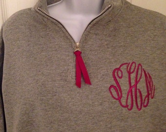 Monogrammed Quarter Zip Sweatshirt, Personalized Embroidered Pullover