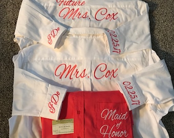 Bridesmaid Shirt: Embroidered Oxford Button Down, Getting Ready Gift