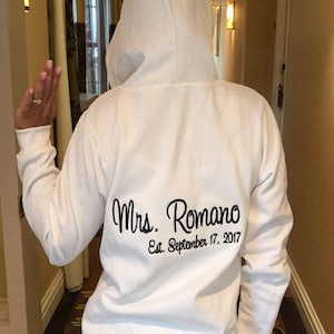 Personalized Embroidered Bride Jumpsuit Hoodie and pants. Brides Jacket, Wifey Tracksuit Personalized, Mrs. Jump Suit with a Full zip Jacket