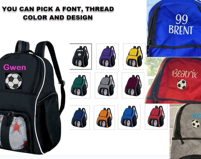 Embroidered Soccer Bag w/Name , Soccer Ball Soccer Backpack, Name Soccer Backpack, , Personalized Sports Bag, Custom Sports Backpack