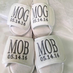 2 pair of Premium slippers for the Bride and Groom, 2 pair of Waffle spa slippers, Mr. and Mrs.
