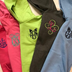 Youth Hooded or NO Hood Crewneck Sweatshirt, Personalized Monogrammed Hoodie, Embroidered Initial Monogrammed Sweatshirt