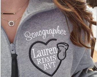 Monogrammed Sonographer Quarter Zip Pullover, Embroidered Medical Sweatshirt