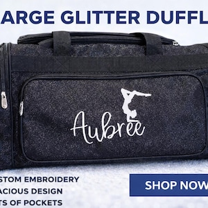 Personalized Glitter Ice Skating Duffel Bag: Embroidered Dance, Cheer Gym Bag