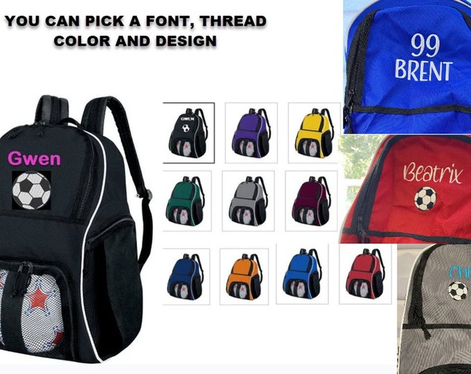 Embroidered Soccer Bag w/Name , Soccer Ball Soccer Backpack, Name Soccer Backpack, , Personalized Sports Bag, Custom Sports Backpack