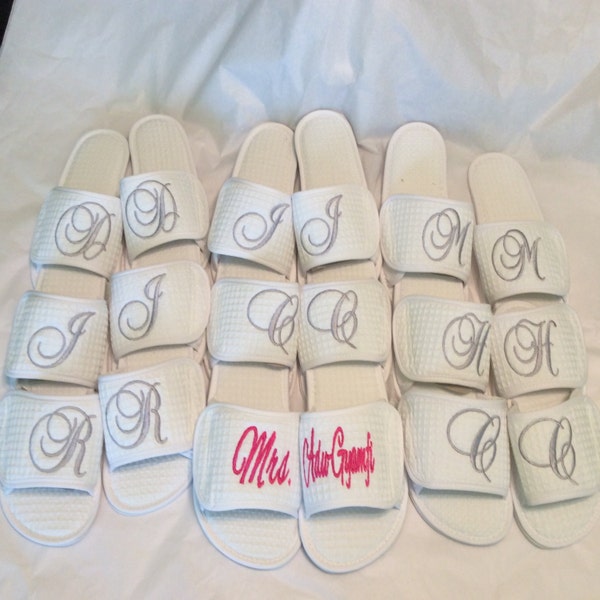 12 pair-Personalized Spa Slippers Bride, Maid of Honor, Bridesmaids, Mother of Bride, Mother of Groom Monogram Gifts