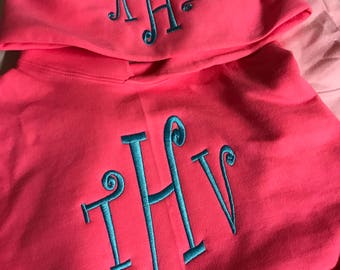 Monogrammed Hoodie, Personalized Initial Pullover Sweatshirt