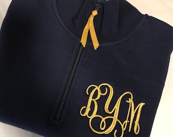 Monogrammed Quarter Zip Pullover, Embroidered Personalized Sweatshirt