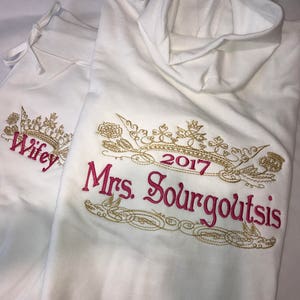 Personalized Embroidered Bride Tracksuit Hoodie and pants  - Filigree Crown design on both jacket and pants!  Personalize