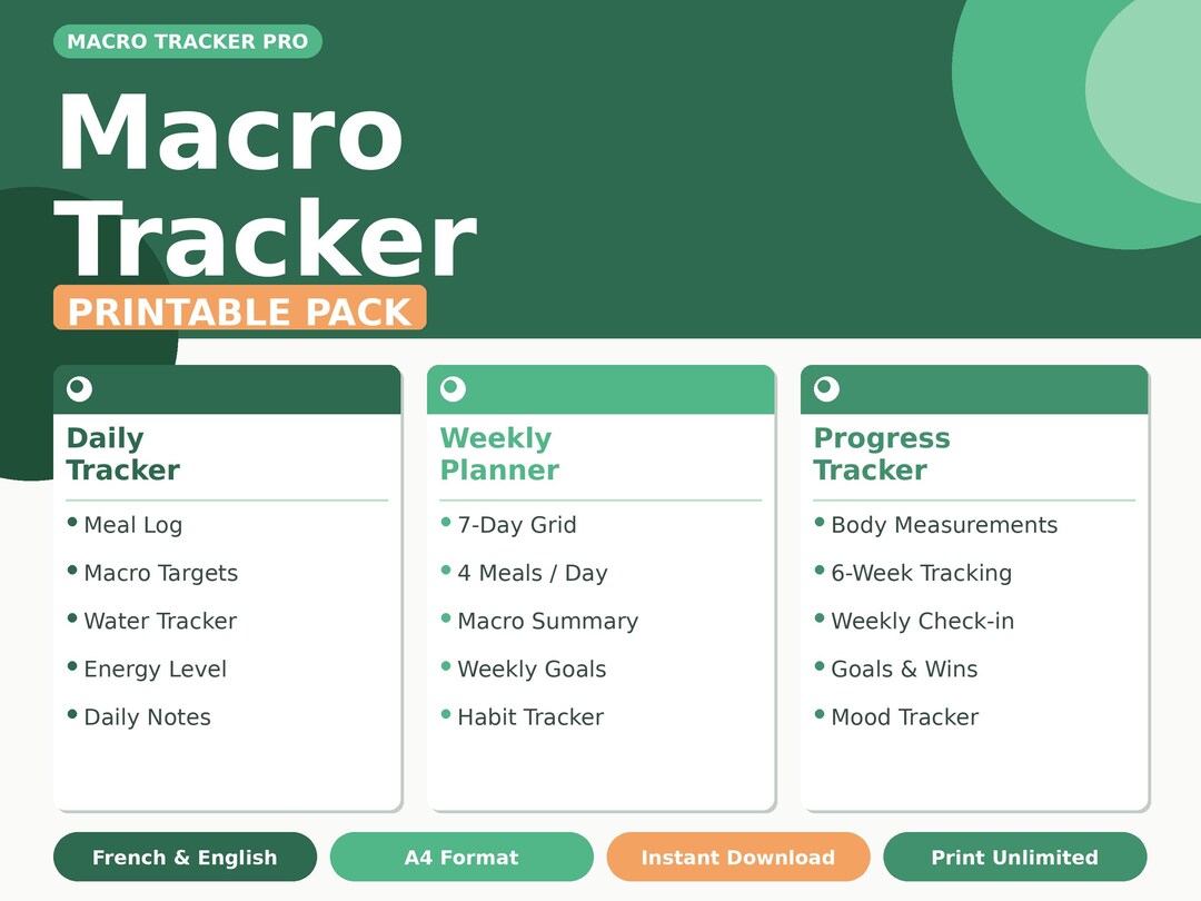 Macro Tracker Printable PDF | Calorie Protein Carb Tracker | Weekly ...