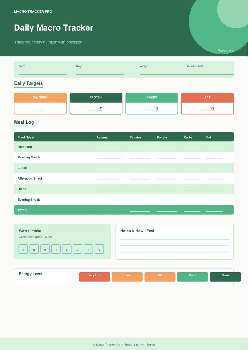Macro Tracker Printable PDF | Calorie Protein Carb Tracker | Weekly ...