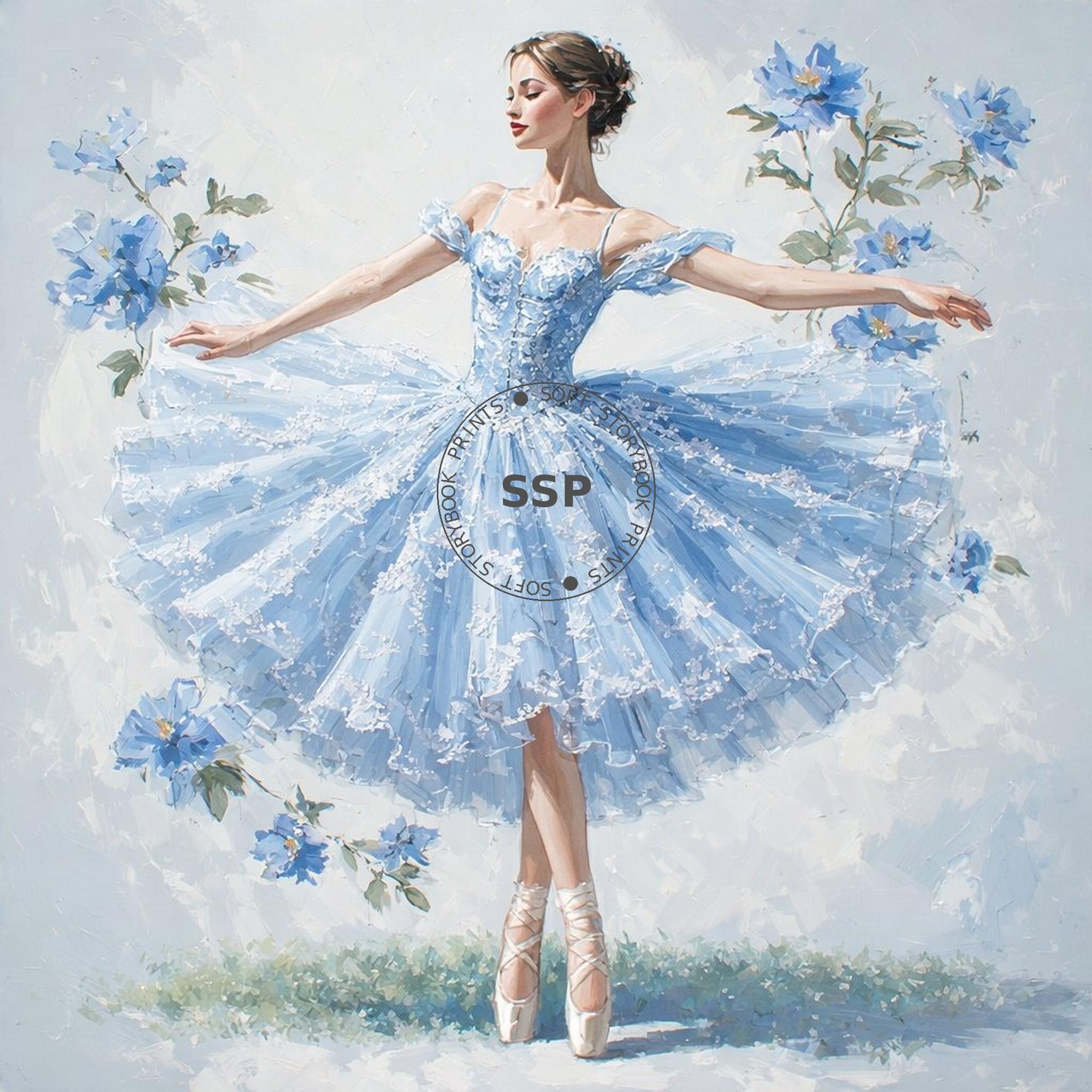 Blue Ballerina Wall Art | Watercolor Dancer | Elegant Ballet Art ...