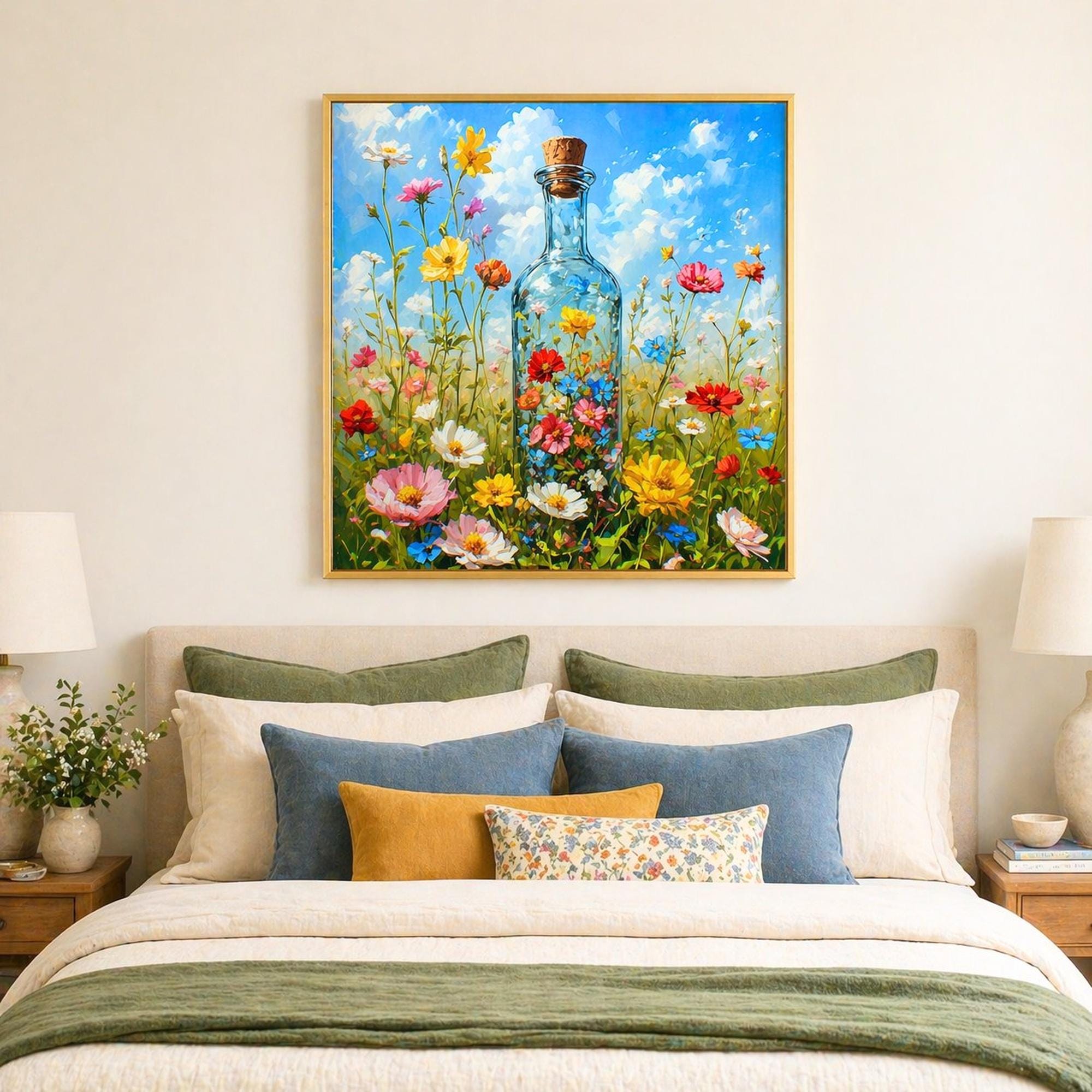 Wildflower Bottle Wall Art Print | Colorful Botanical Floral Home Decor ...