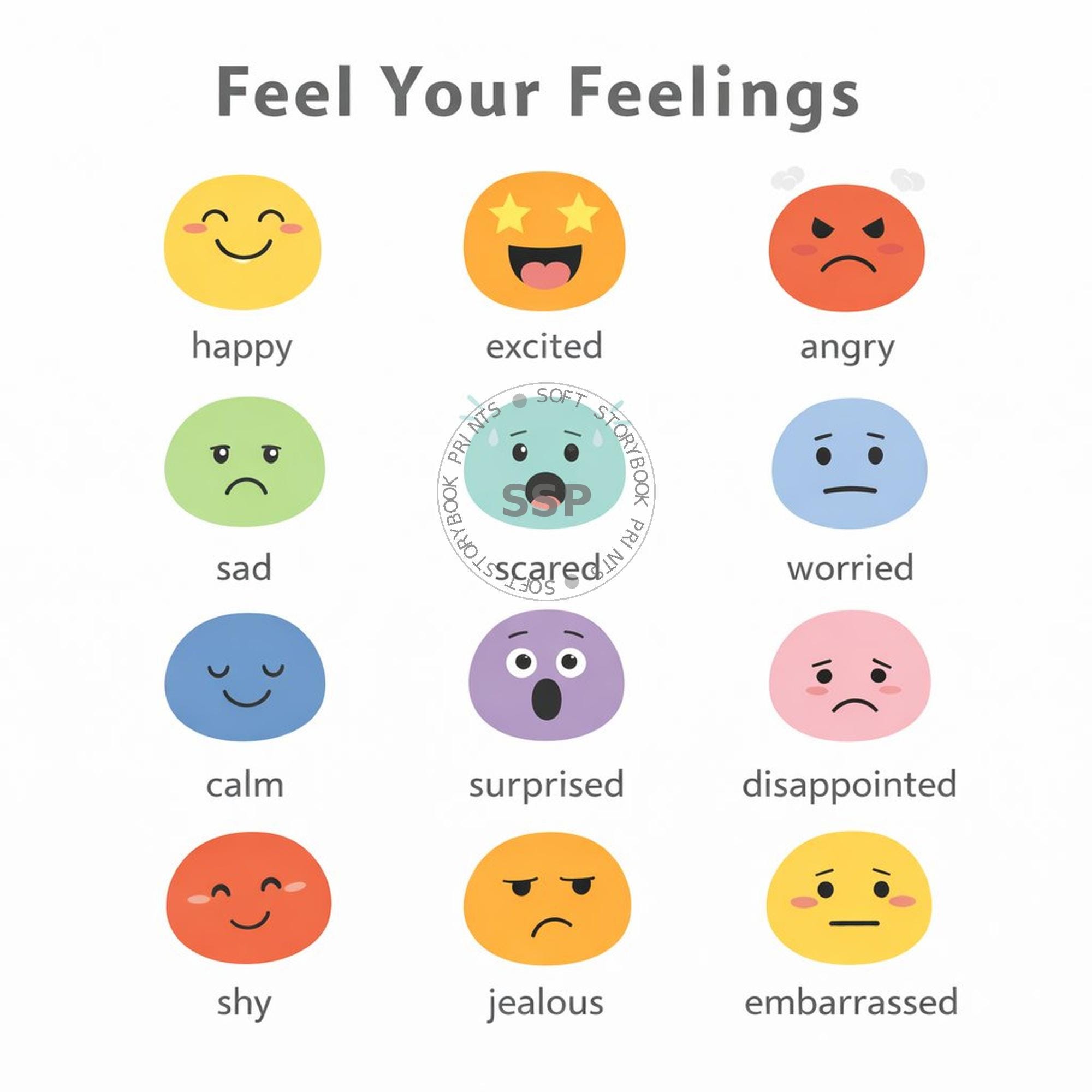 Kids Emotions Chart Wall Art Print | Feel Your Feelings Poster Boys ...