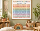 Cute Little Counters Numbers 1-100 Wall Art | Boho Classroom Decor | Neutral Kids Educational Print | Montessori Counting Chart | Download