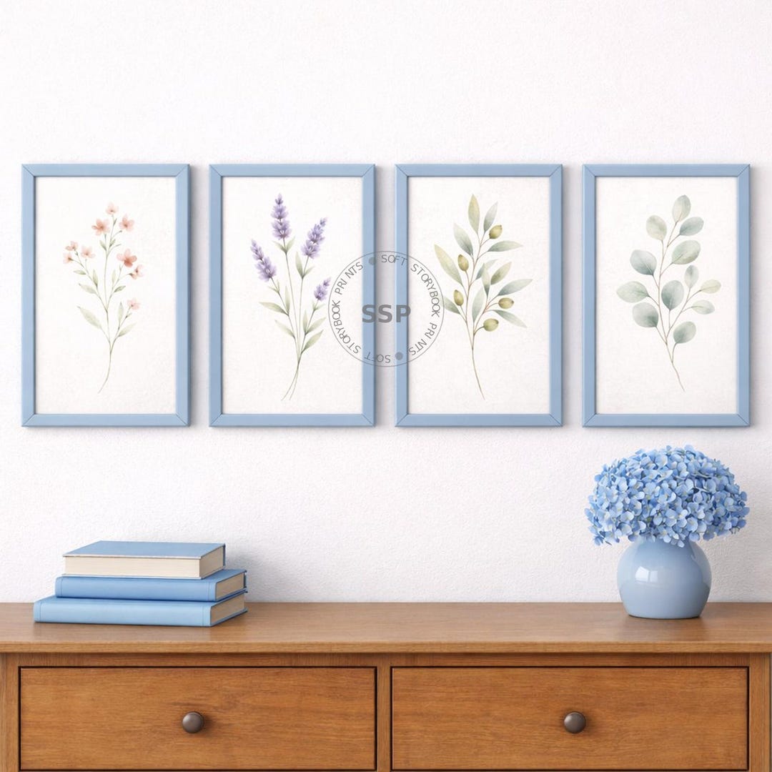 Watercolor Botanical Print Set of 4 | Lavender Eucalyptus Wall Art ...