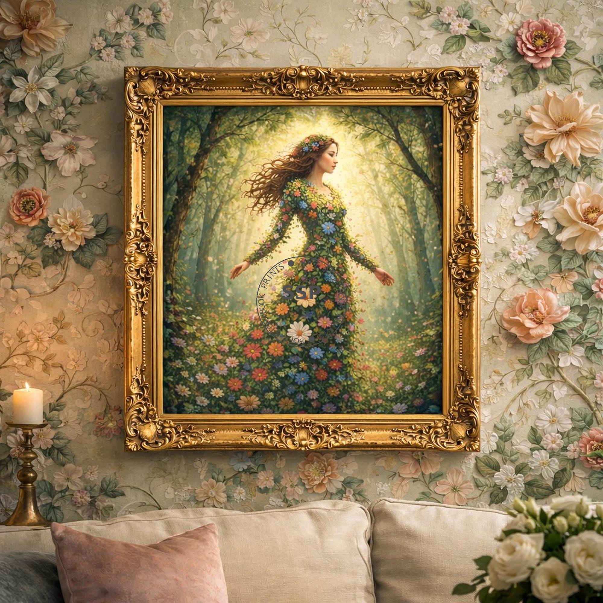 Mother Nature Wall Art Print | Flower Goddess Forest Woman | Botanical ...
