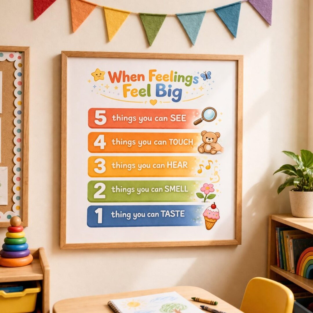 Kids Grounding Technique Poster Wall Art Print | When Feelings Feel Big ...