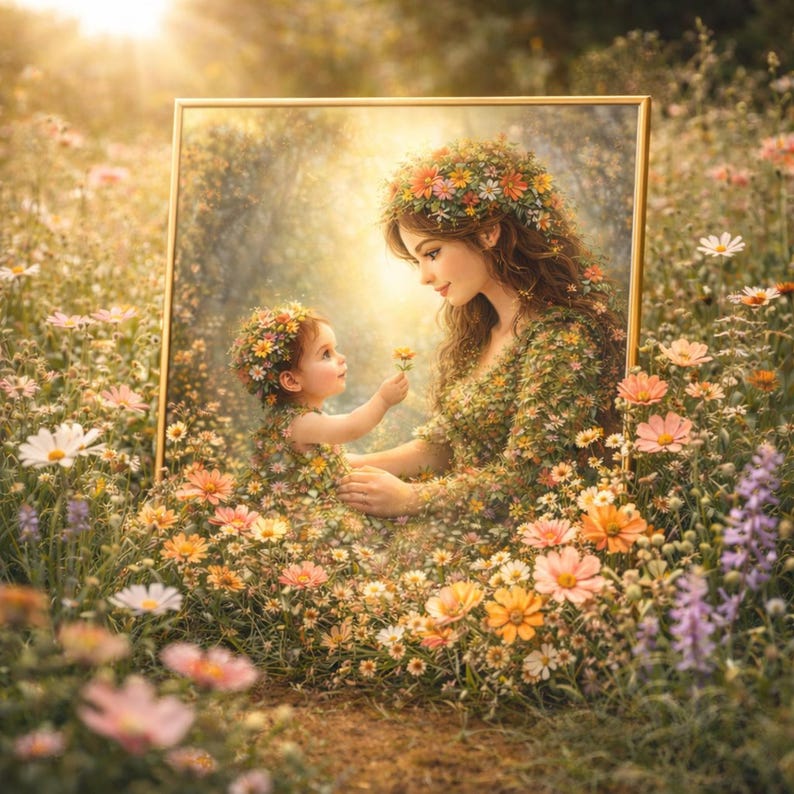 Mother in Nature Wall Art Print | Floral Mother Baby Print | Mother's ...