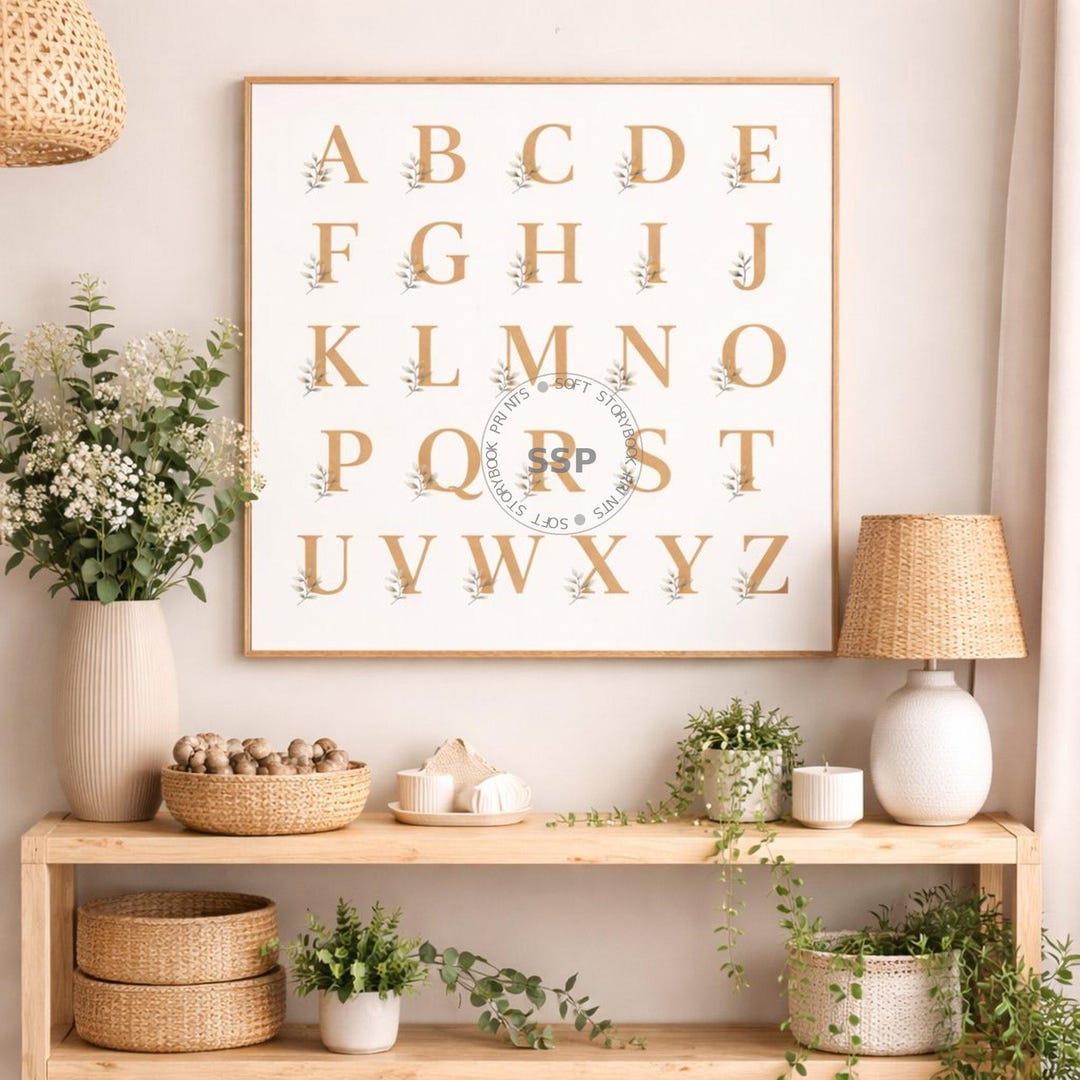 Botanical Alphabet Nursery Print | Boho ABC Learning Wall Art | Gender ...