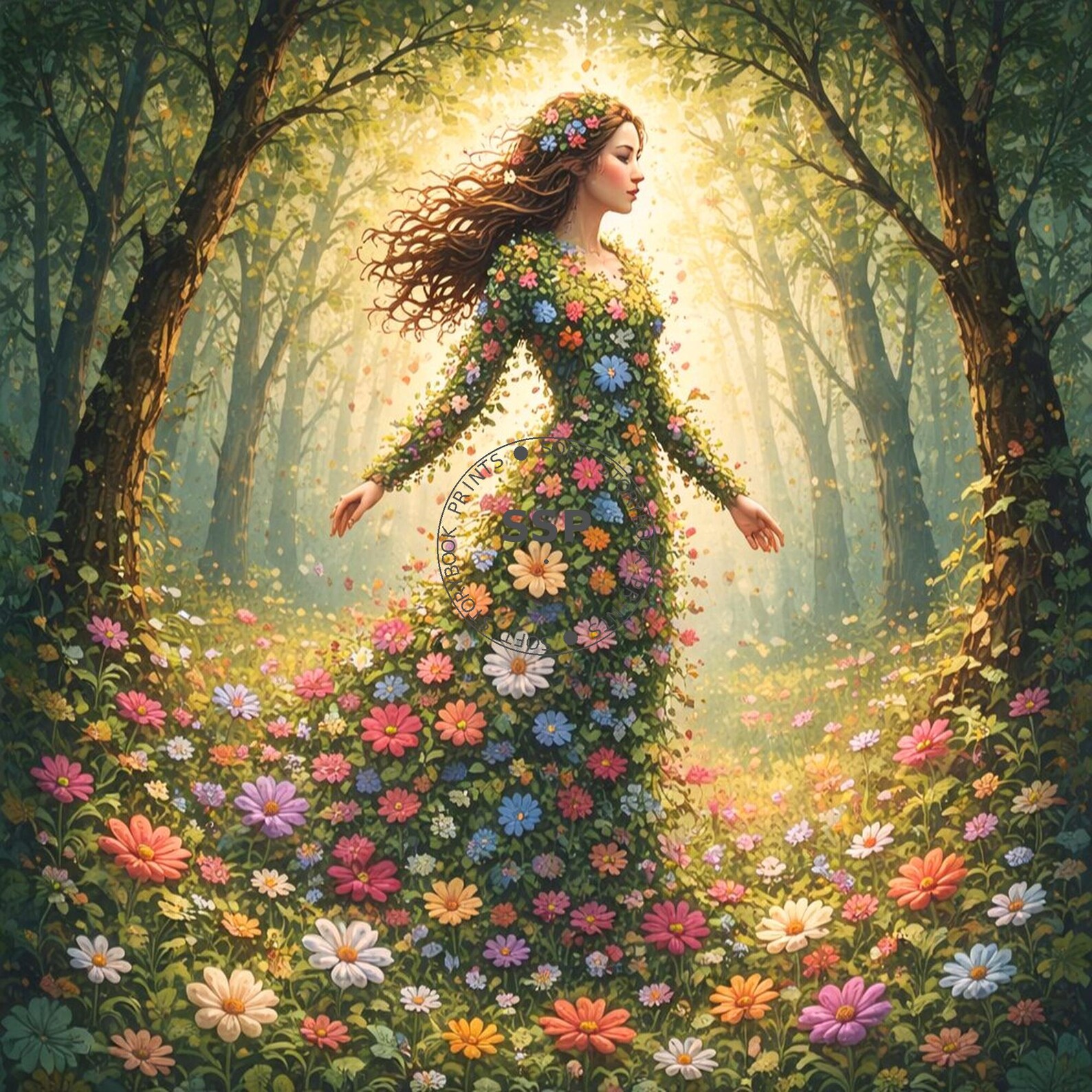 Mother Nature Wall Art Print | Flower Goddess Forest Woman | Botanical ...