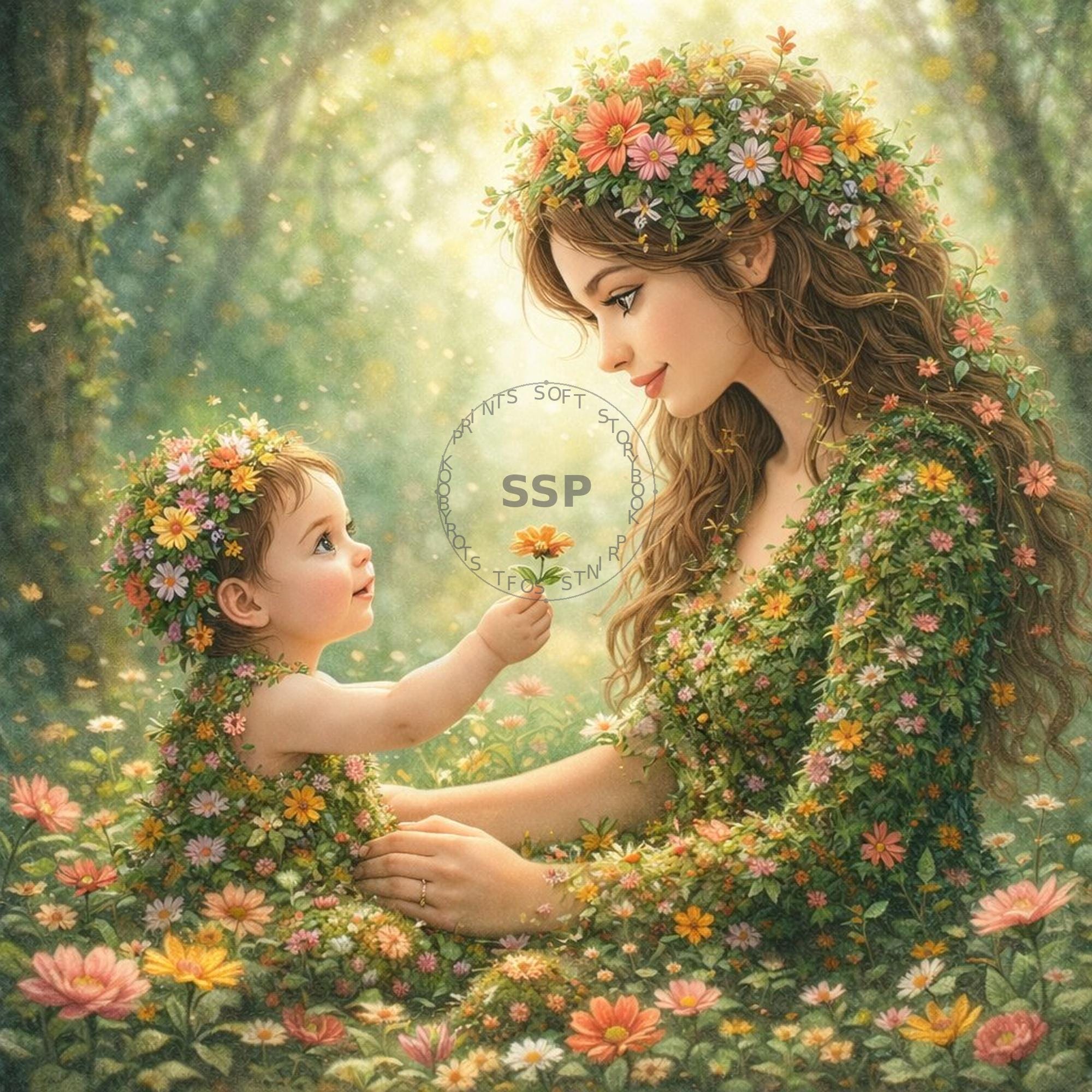Mother in Nature Wall Art Print | Floral Mother Baby Print | Mother's ...