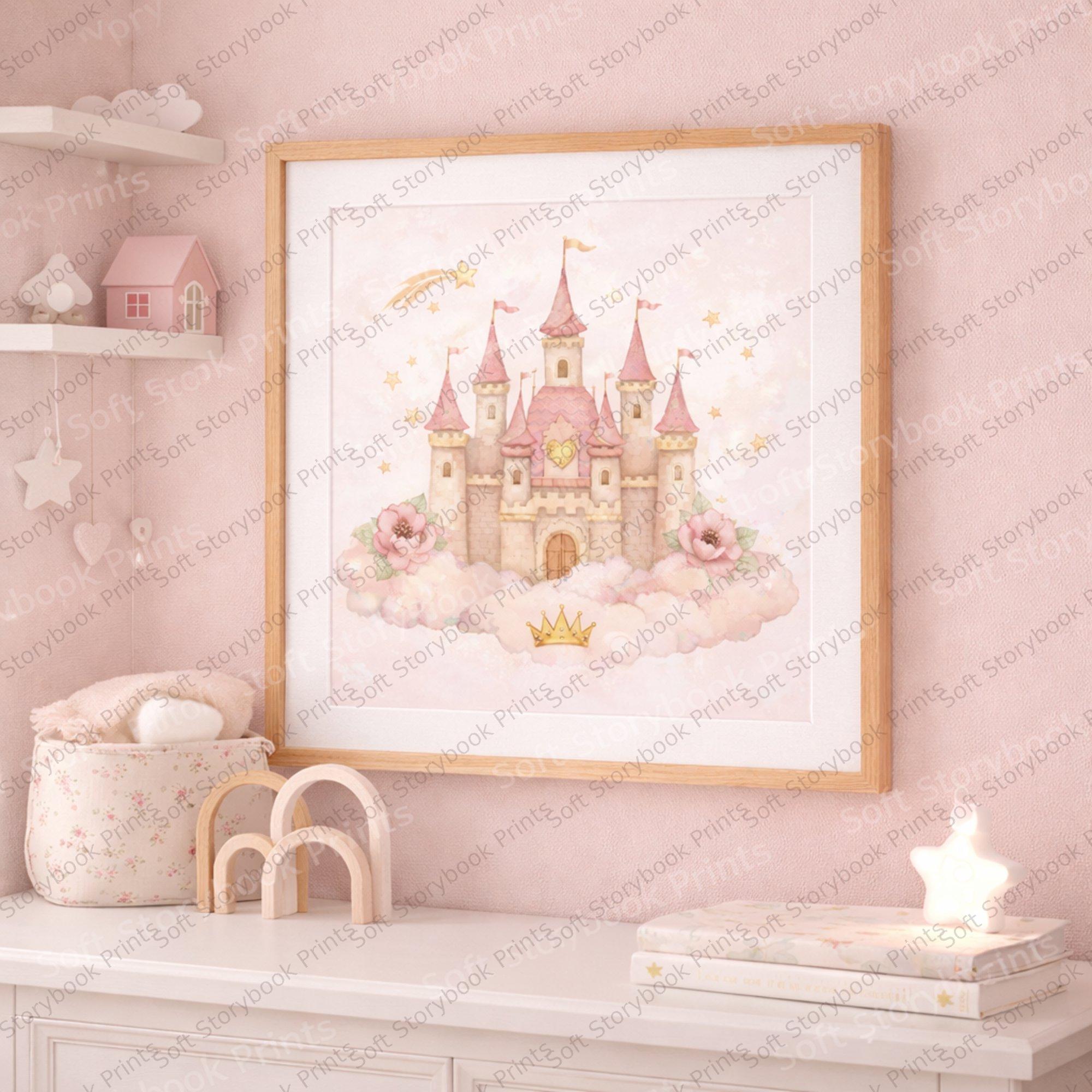Princess Castle Nursery Print | Pink Watercolor Wall Art | Baby Girl ...