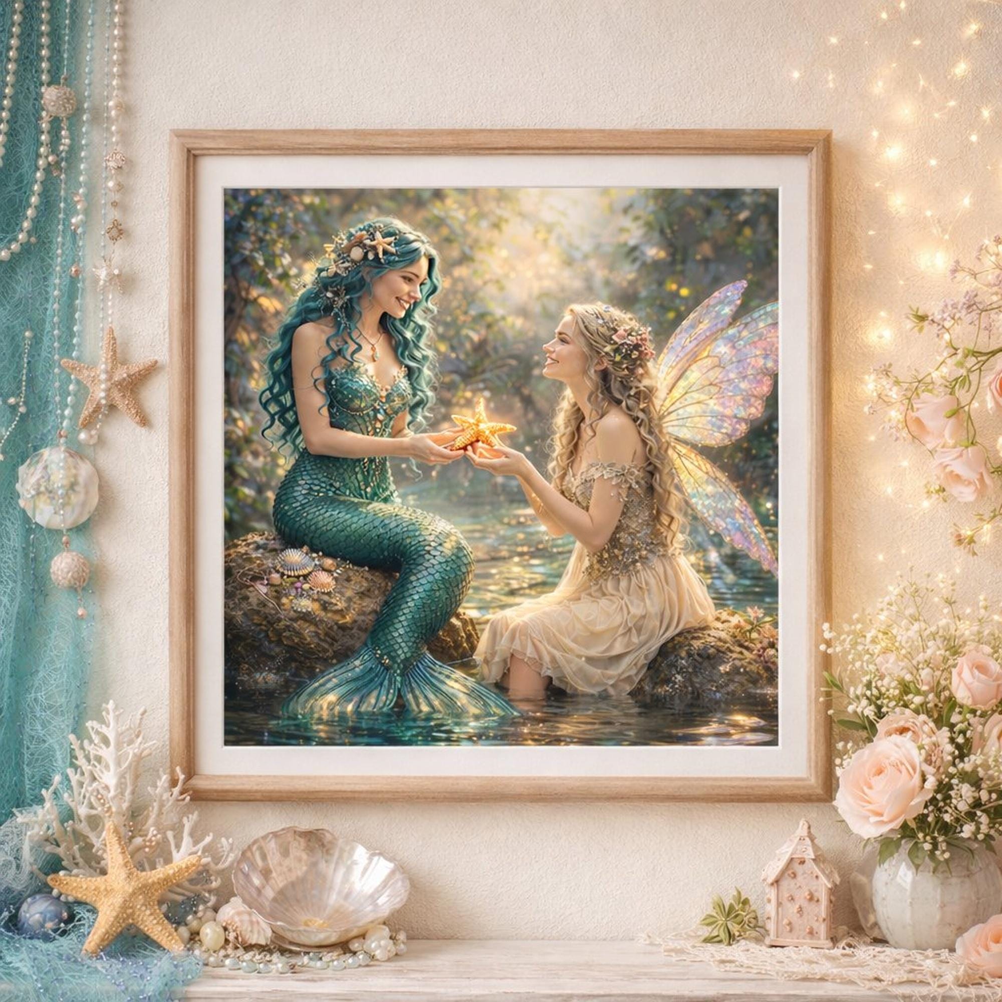 Mermaid and Fairy Wall Art Print | Magical Fantasy Storybook Decor ...