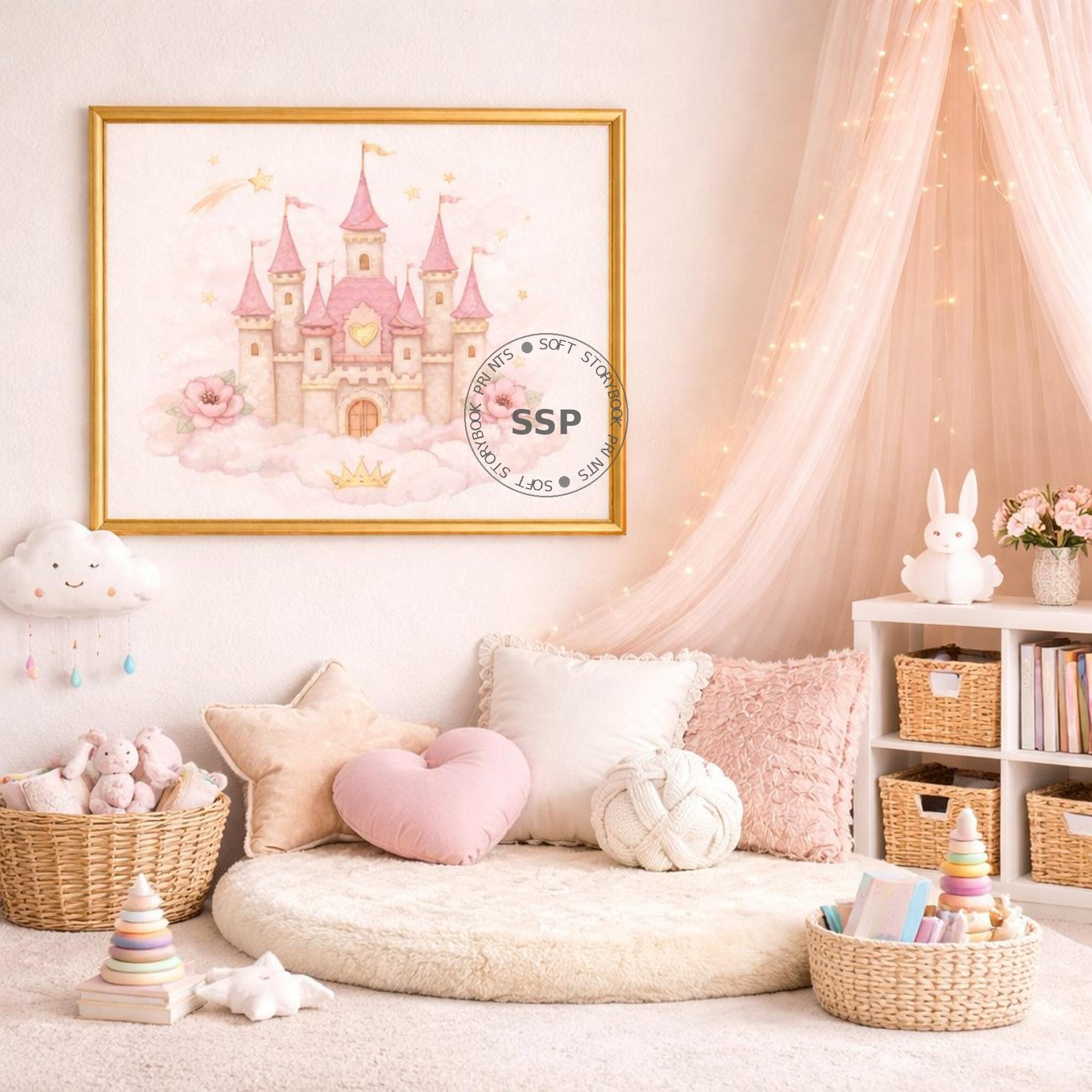 Princess Castle Nursery Print | Pink Watercolor Wall Art | Baby Girl ...