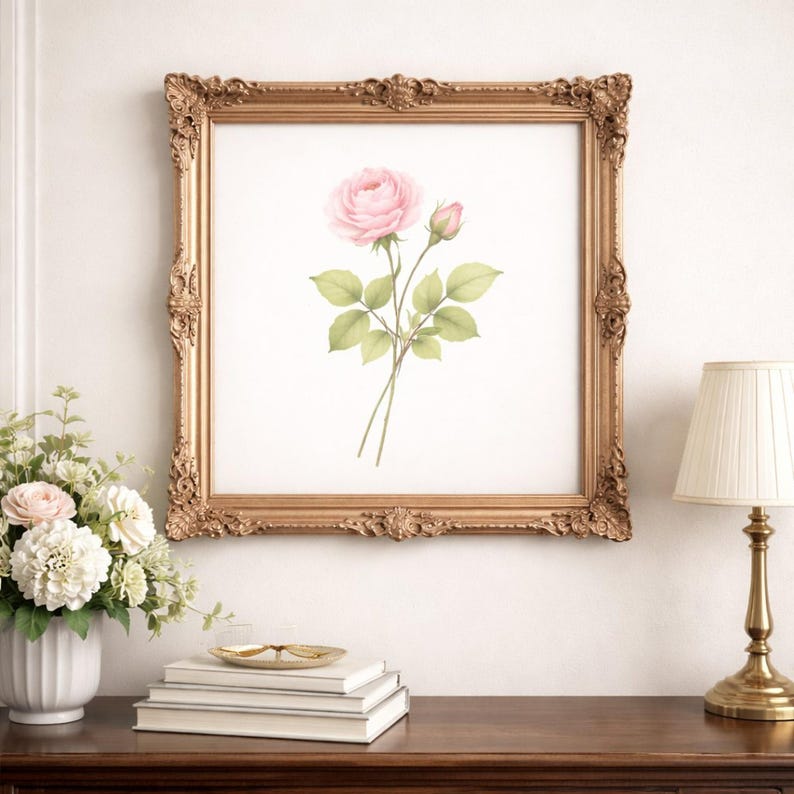 Pink Rose Wall Art Set of 4 | Watercolor Floral Print | Botanical ...