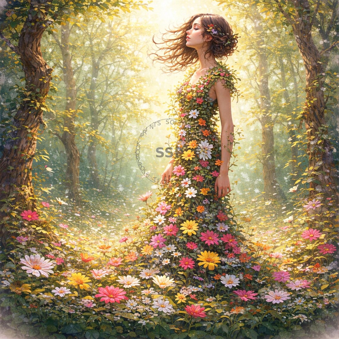 Mother Nature Wall Art | Magical Forest Goddess Floral Print | Bohemian ...
