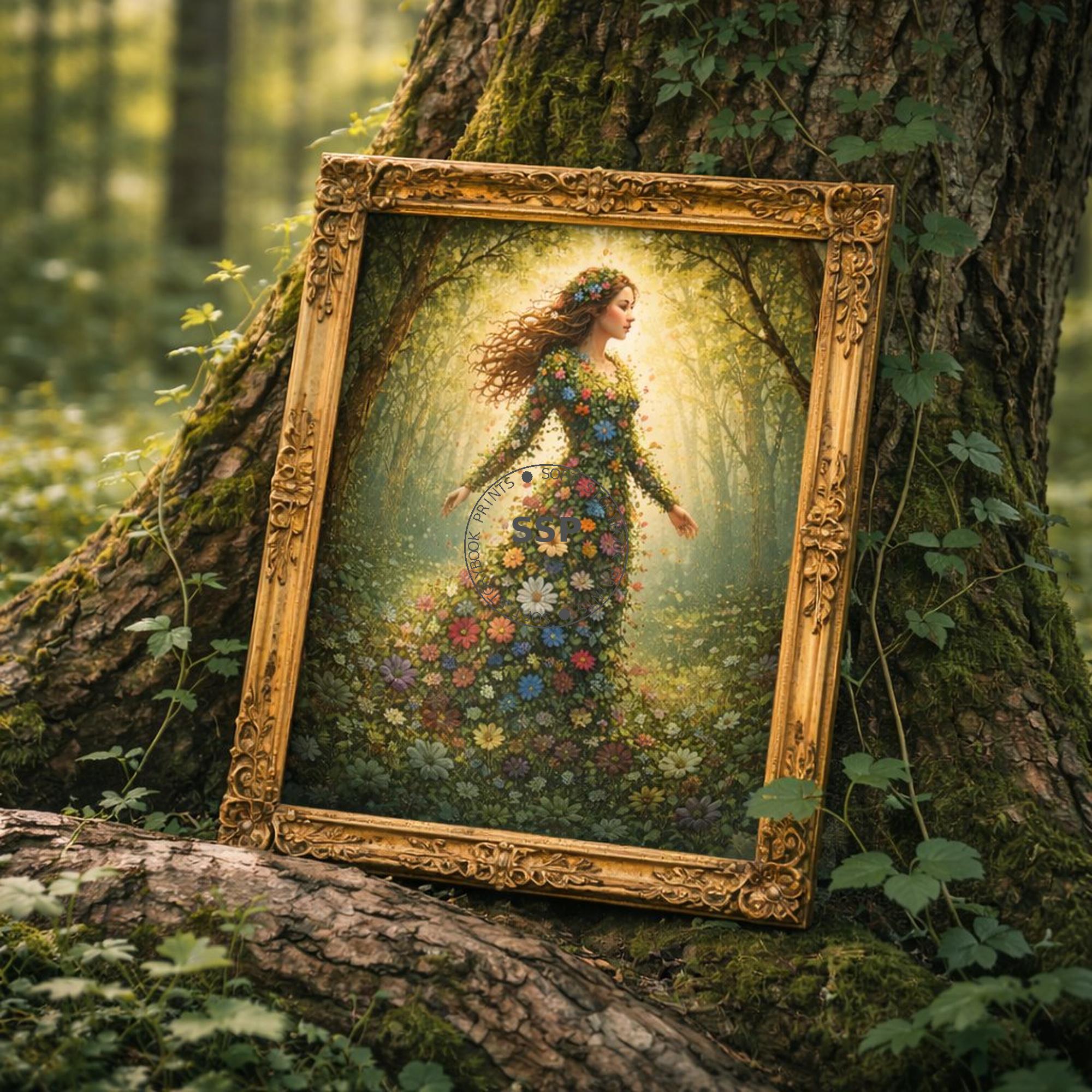 Mother Nature Wall Art Print | Flower Goddess Forest Woman | Botanical ...