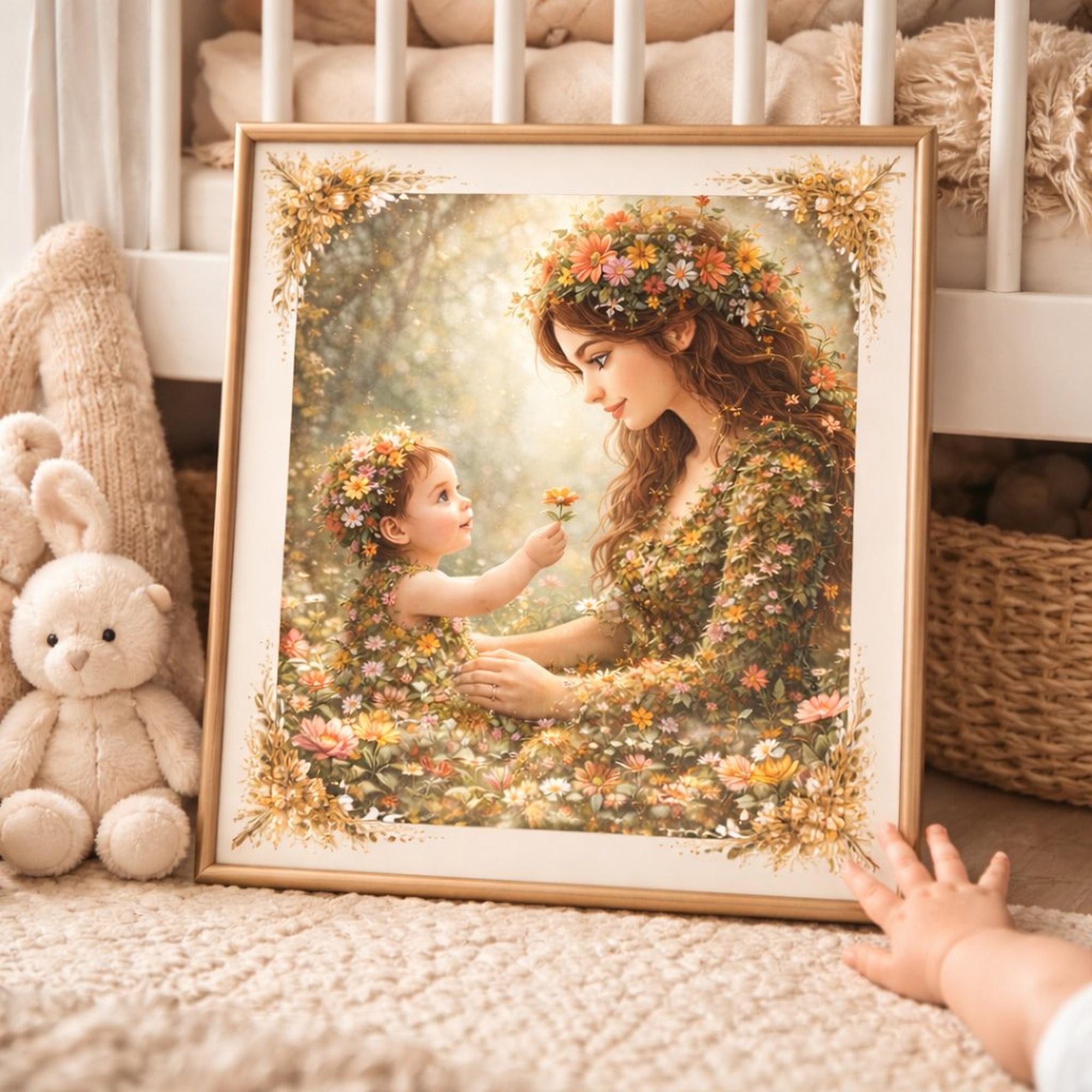 Mother in Nature Wall Art Print | Floral Mother Baby Print | Mother's ...
