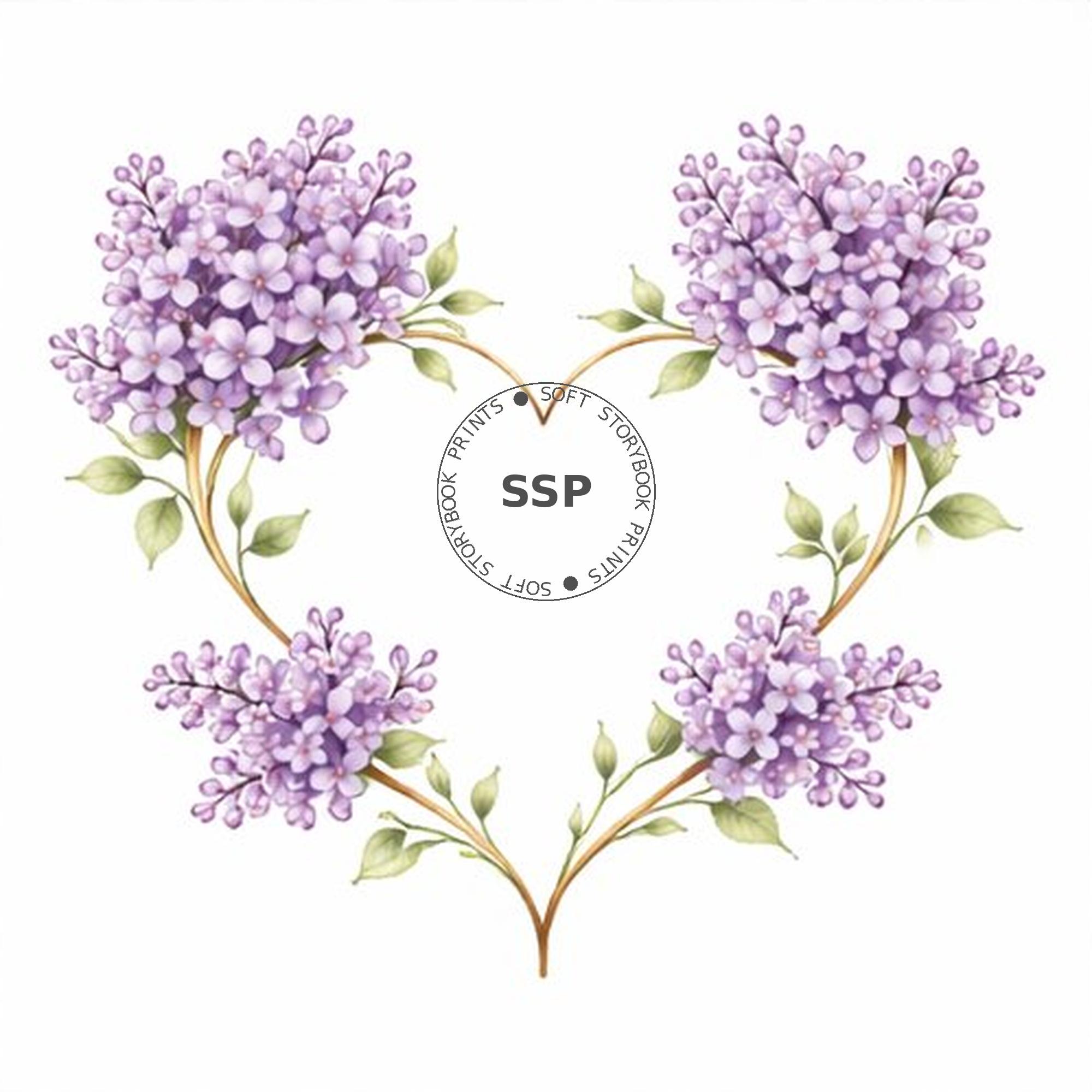 Purple Lilac Heart Wall Art | Watercolor Flower Print | Botanical Decor ...