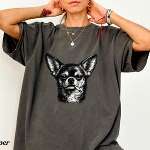 Vintage Grumpy Chihuahua Shirt, Engraved Dog Portrait, Gothic Tattoo Style Tee