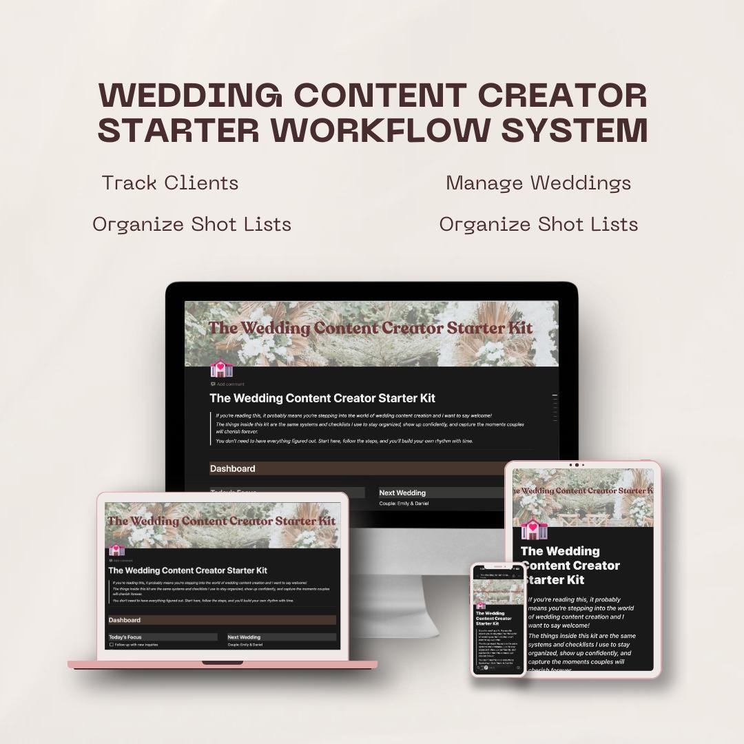 Wedding Content Creator Starter Kit | Notion Workflow Template ...