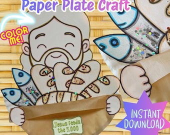 Loaves and Fishes craft, Jesus feeds 5000 activity, Sunday school bible kids craft, Christian VBS Children's Ministry paper plate miracle